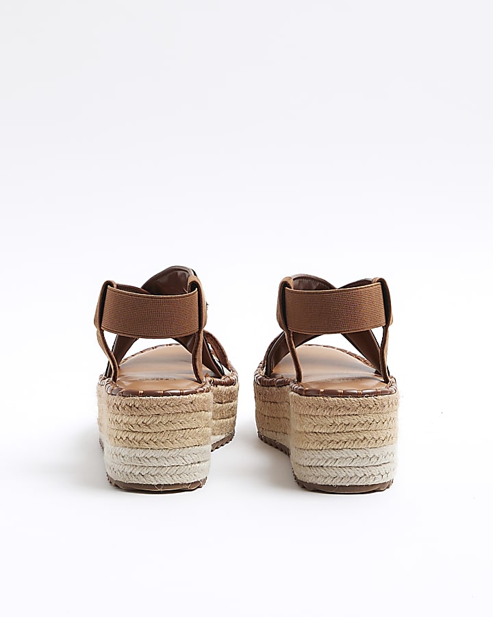 Brown crossed strap espadrille sandals