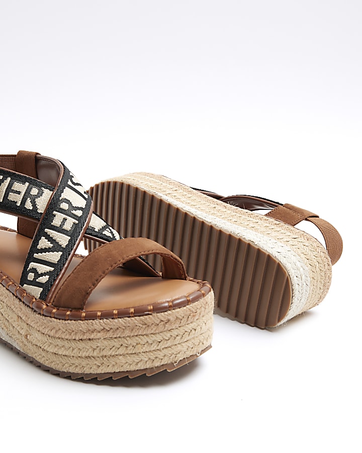 Brown crossed strap espadrille sandals