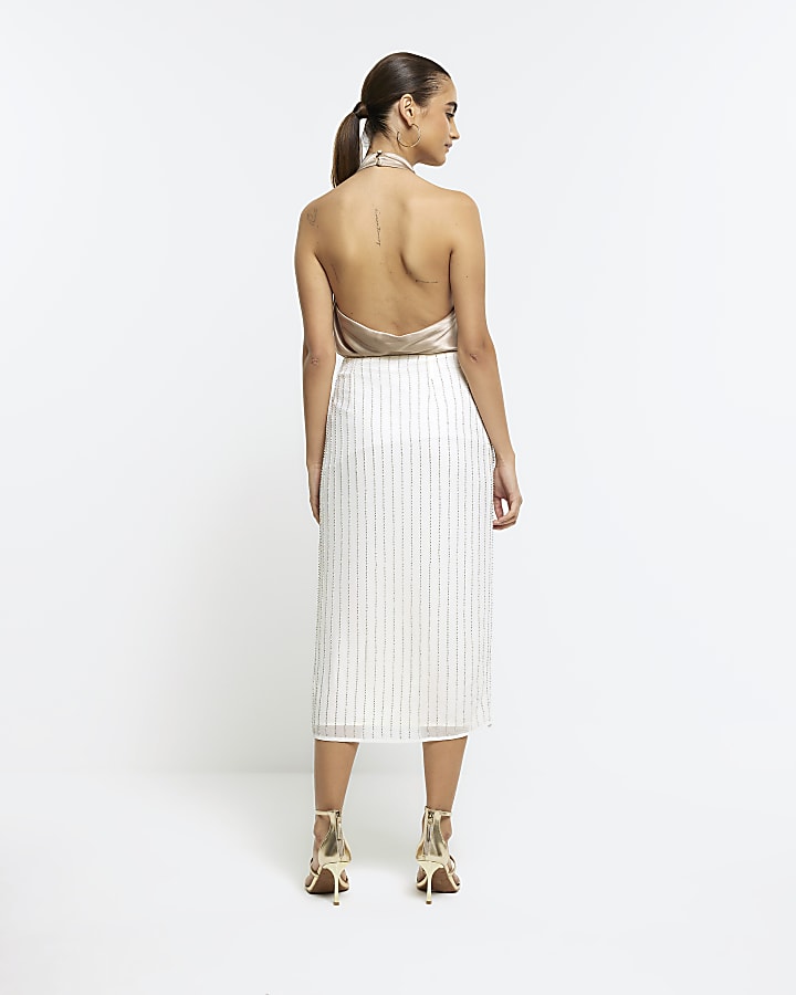 Cream beaded midi skirt