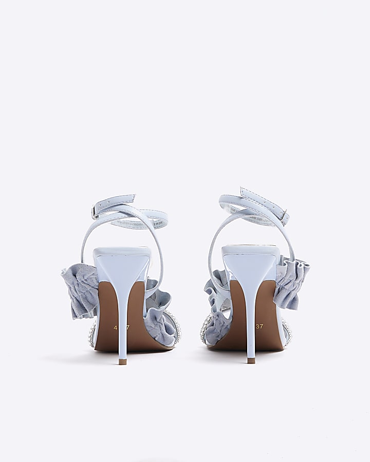 Blue frill strap heeled sandals