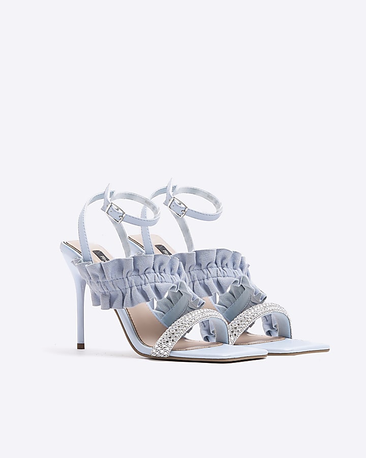 Blue frill strap heeled sandals