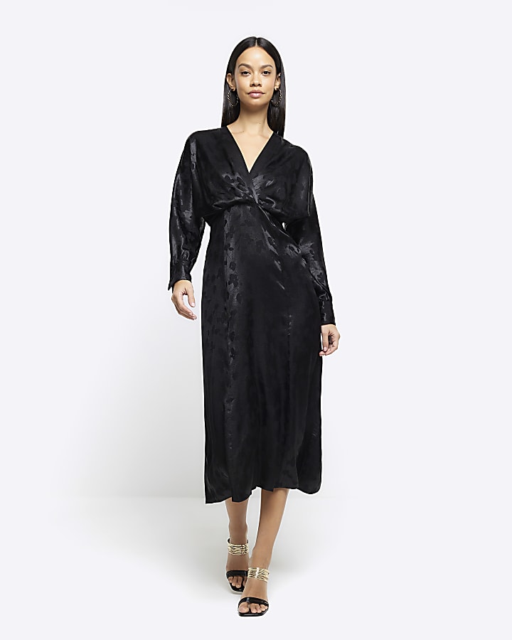 Black midi satin dress online