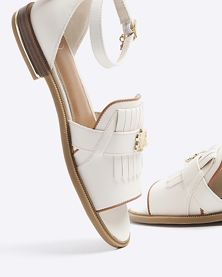 Cream peep toe flat sandals