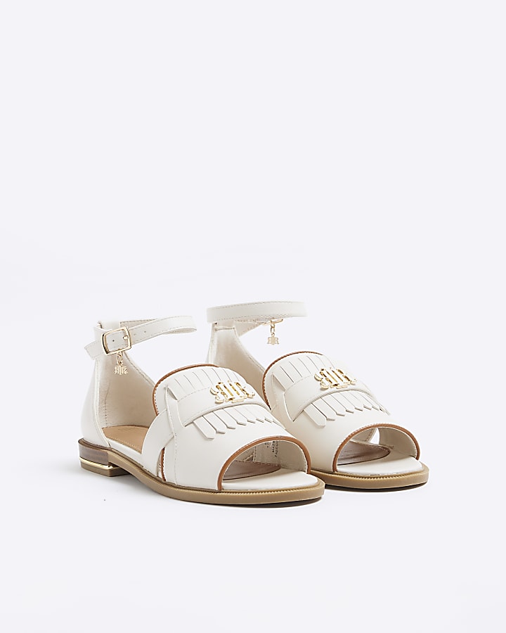 Cream peep toe flat sandals