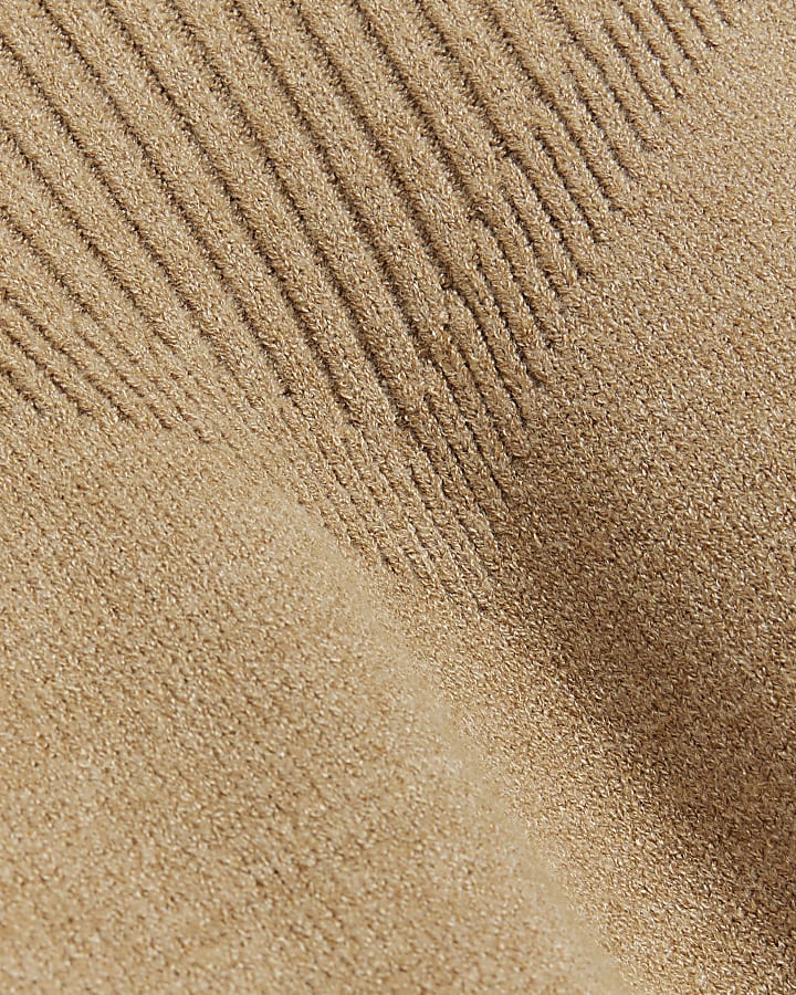 Beige rib roll neck jumper