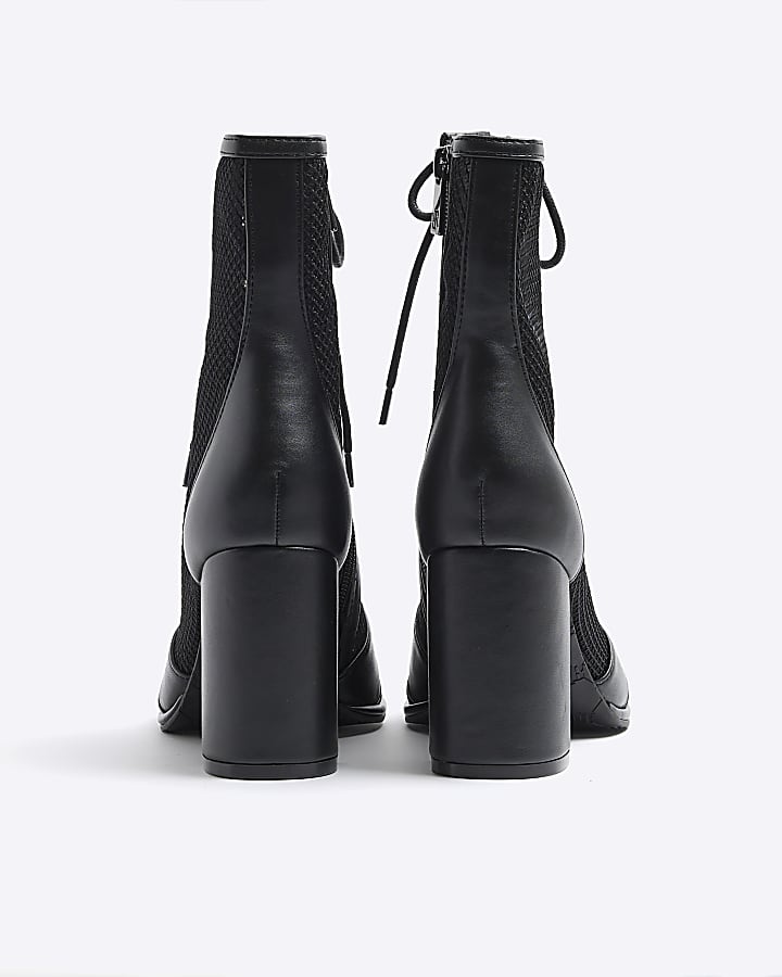 Black mesh lace up shoe boots