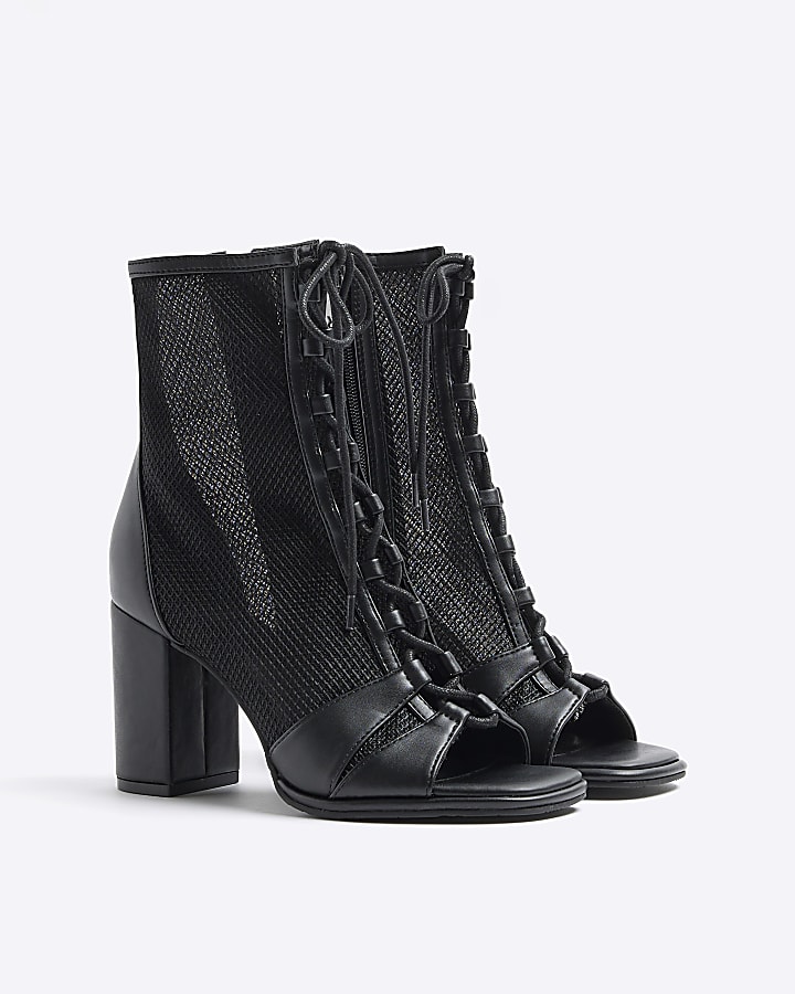 Black mesh lace up shoe boots