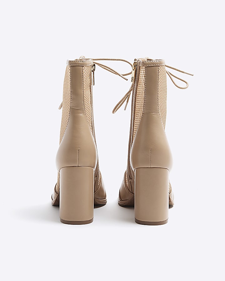 Beige mesh lace up shoe boots