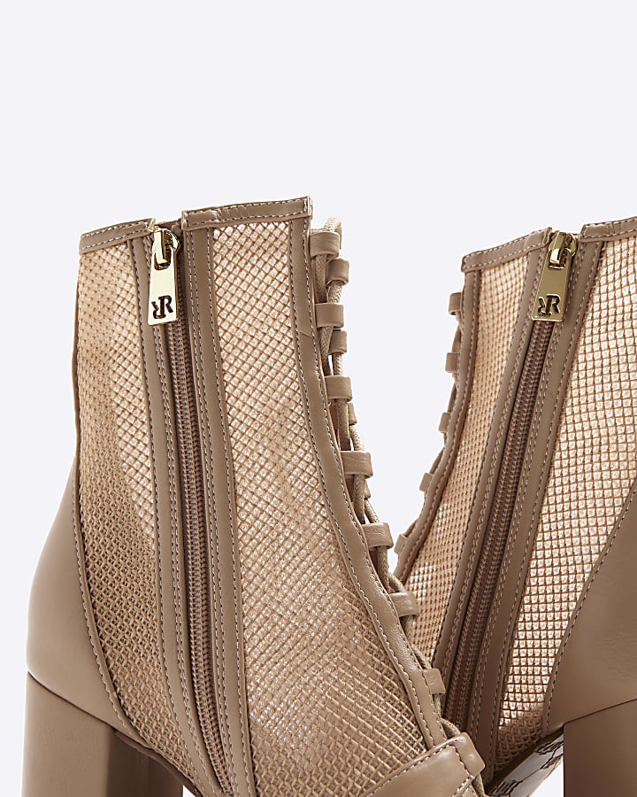 Beige mesh lace up shoe boots