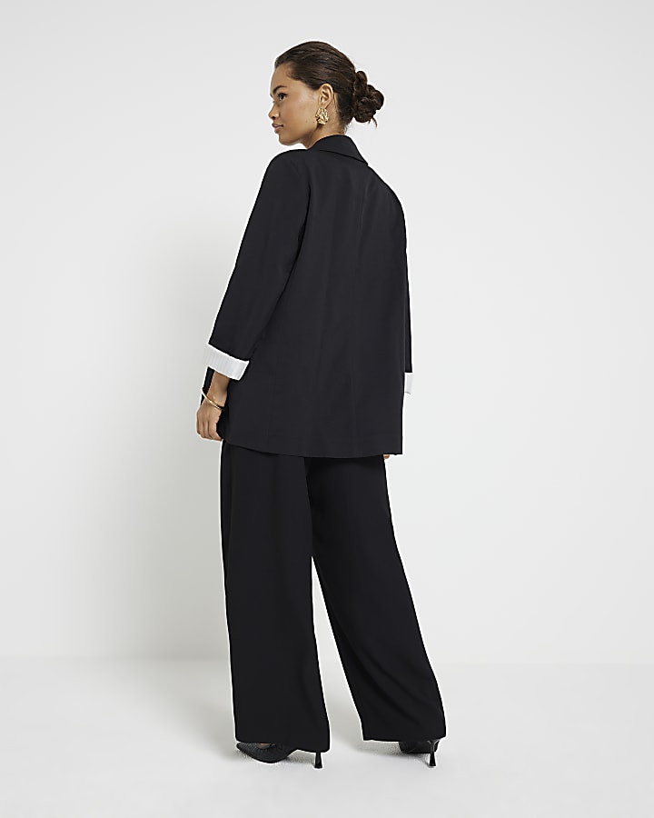 Petite black wide leg trousers