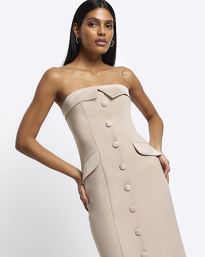 Beige tux bandeau midi dress