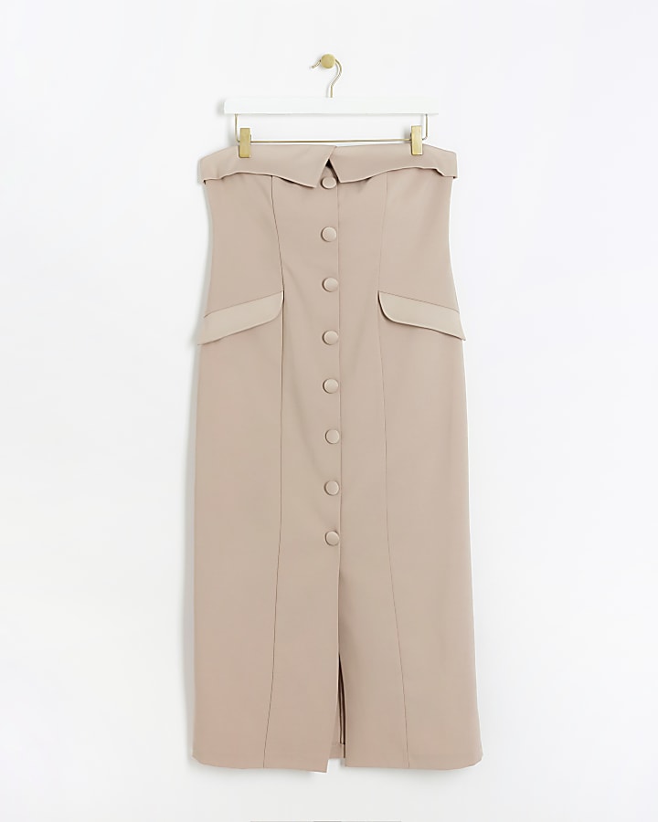 Beige tux bandeau midi dress