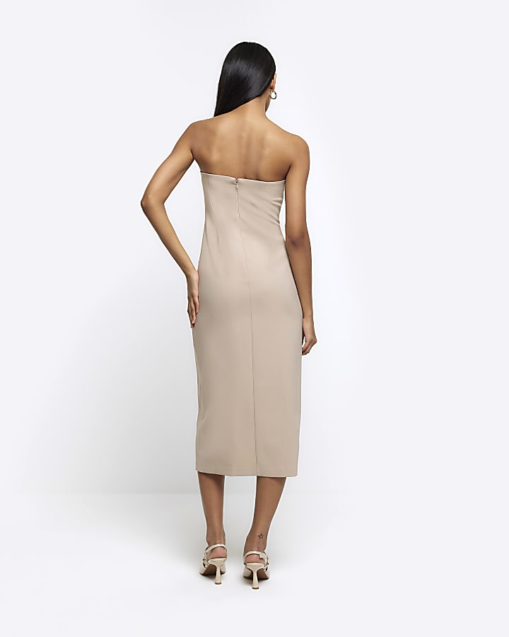 Beige tux bandeau midi dress