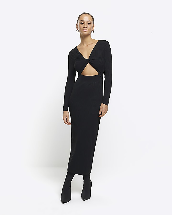 River island black bodycon dress online