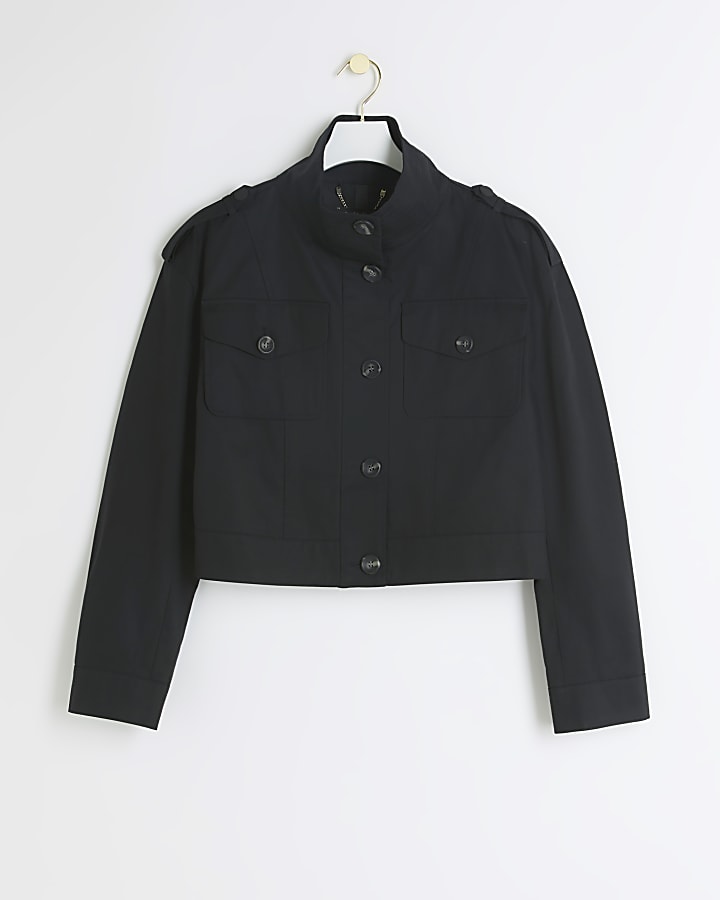 Black button up crop trench coat