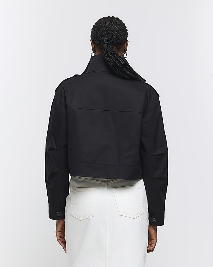 Black button up crop trench coat