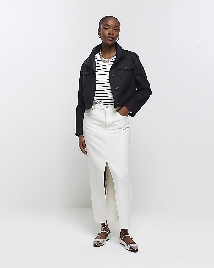 Black button up crop trench coat