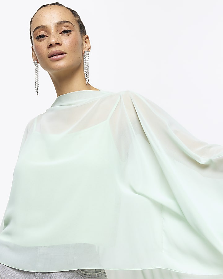 Green cape detail blouse