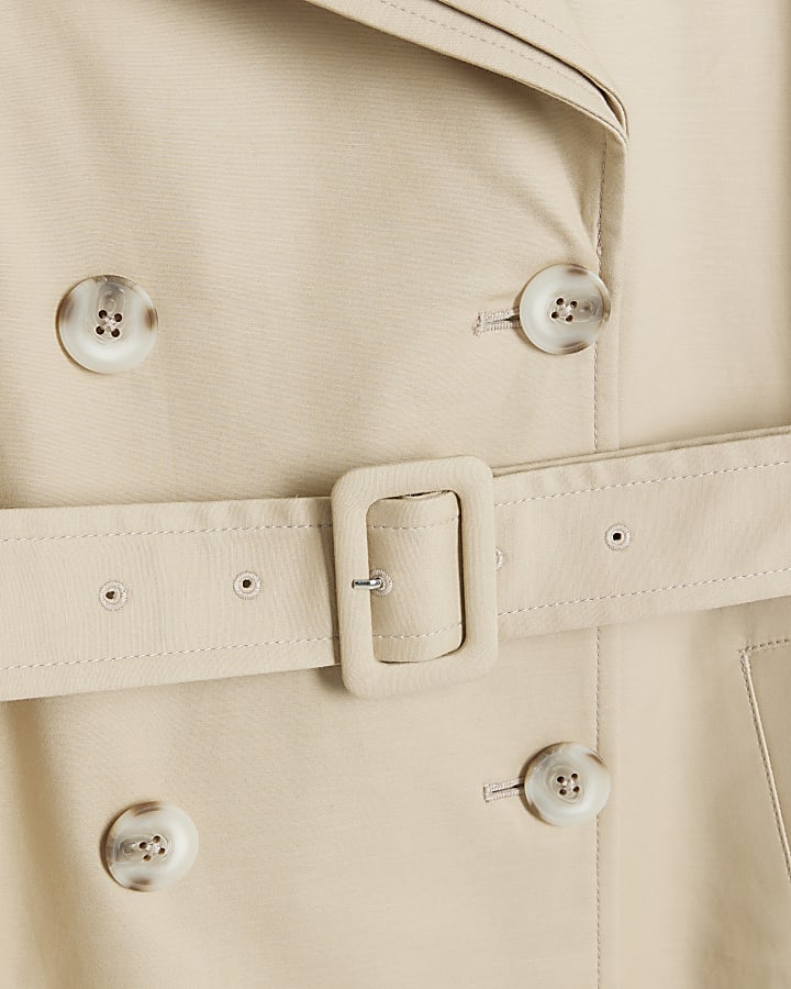 Petite beige double collar belted trench coat