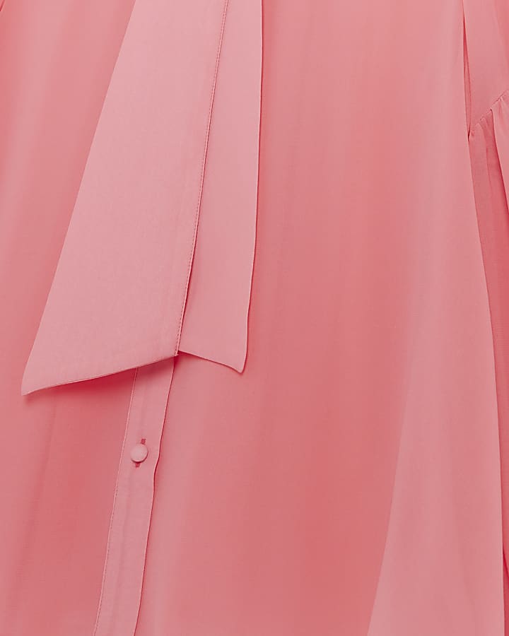 Pink front tie long sleeve shirt