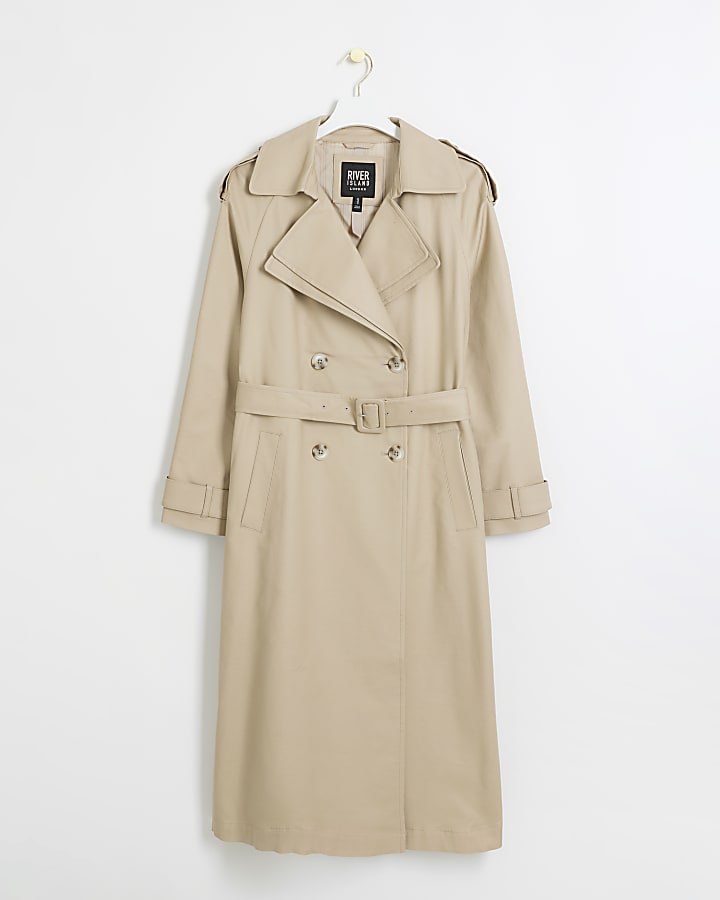 Beige Double Collar Belted Trench Coat