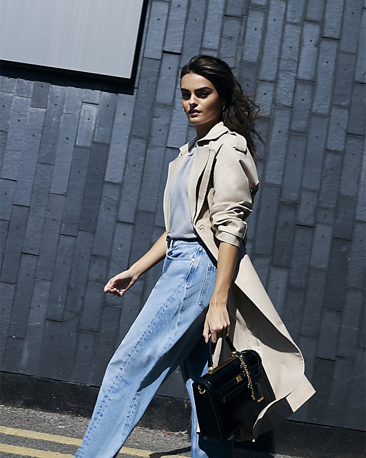 Beige Double Collar Belted Trench Coat