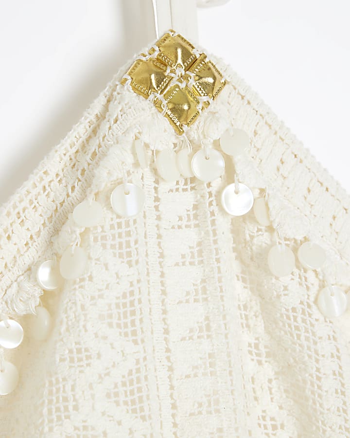 Cream crochet halter neck top