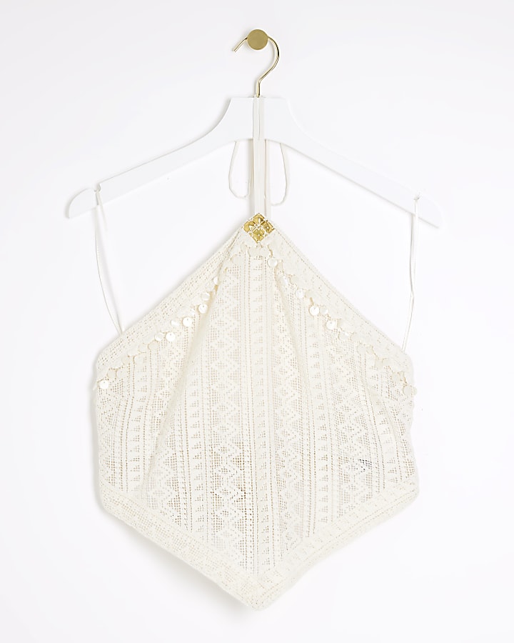 Cream crochet halter neck top