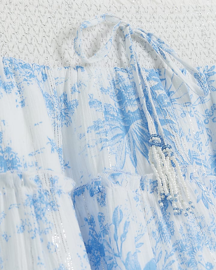 White floral shirred mini skirt