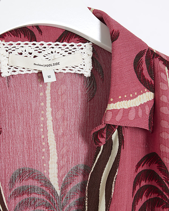 Pink palm tree oversized beach shirt