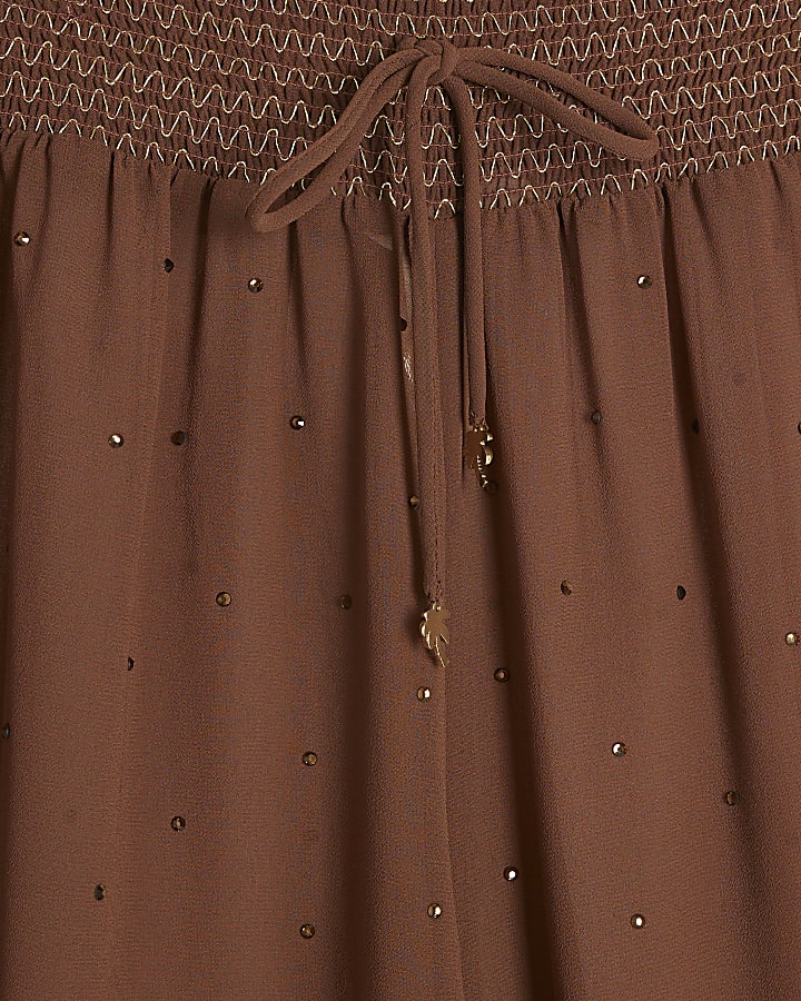 Brown sheer diamante beach trousers