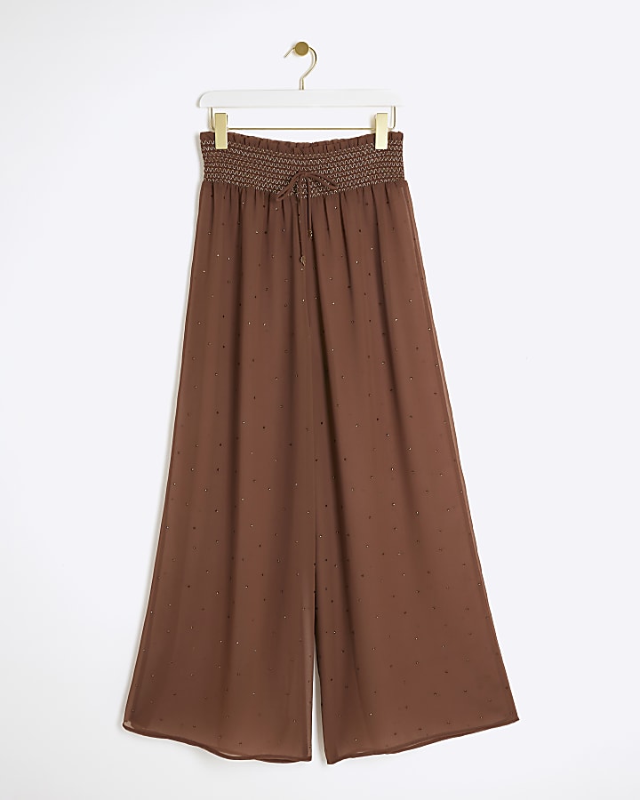 Brown sheer diamante beach trousers