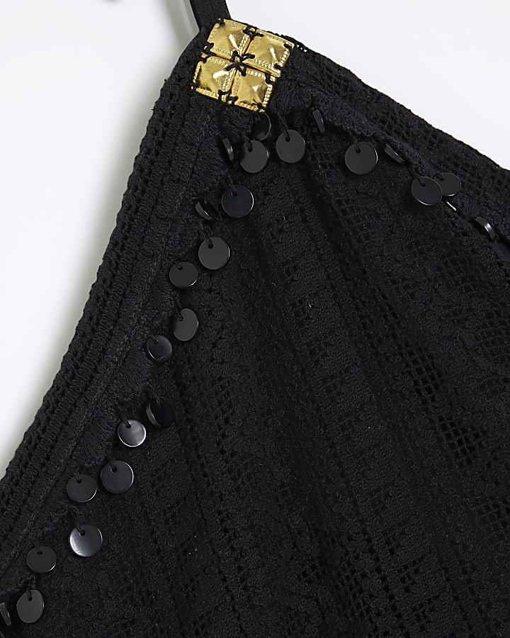 Black crochet halter neck top