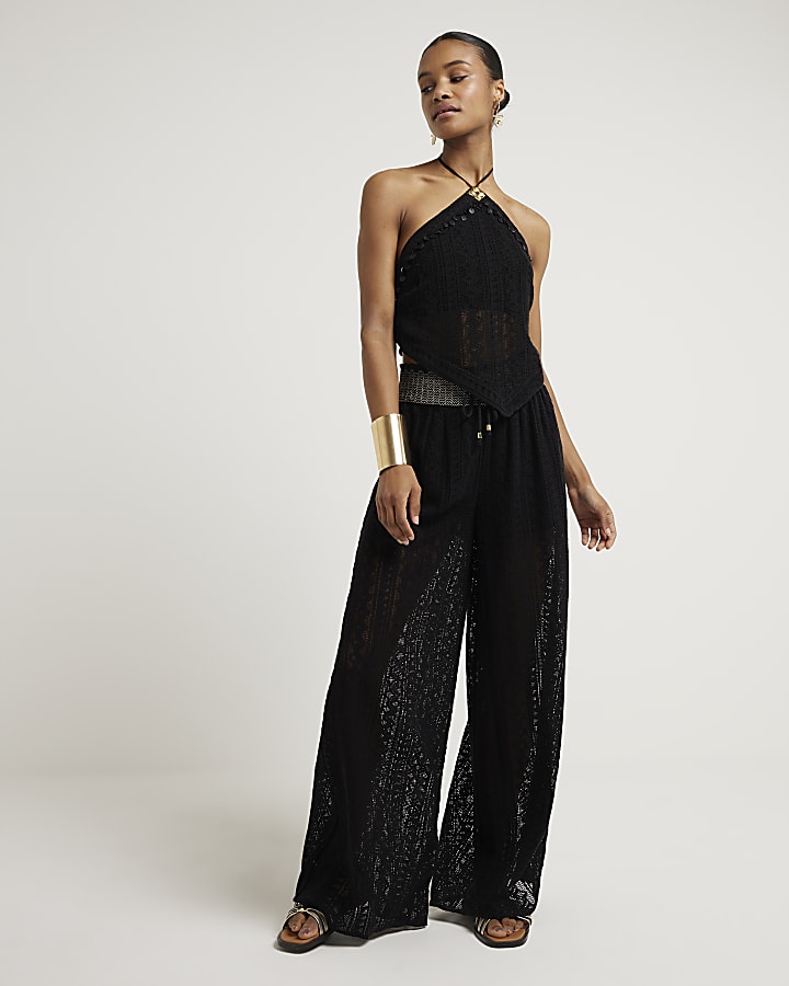Black crochet halter neck top