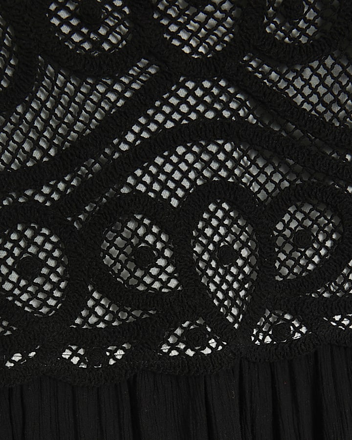 Black crochet tiered maxi dress