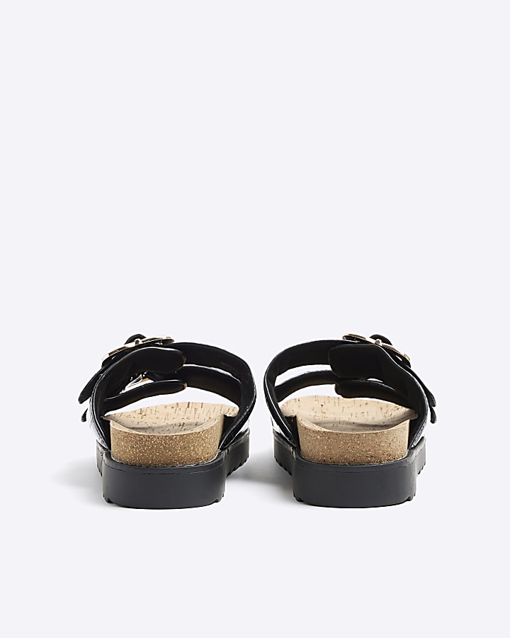 Black Wide Fit Double Buckle Sandal