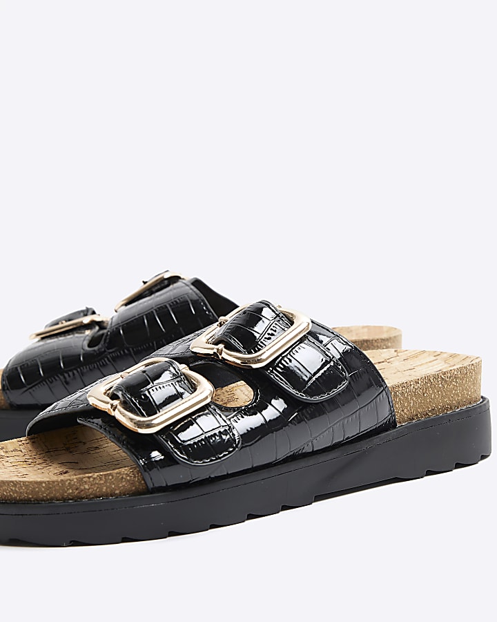 Black Wide Fit Double Buckle Sandal