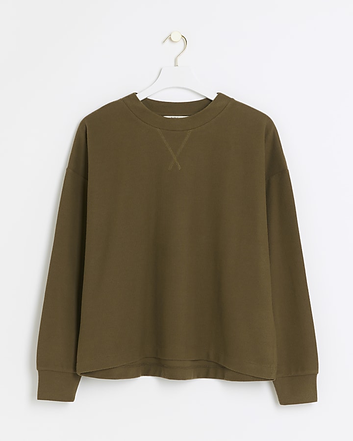 Khaki rib cosy sweatshirt