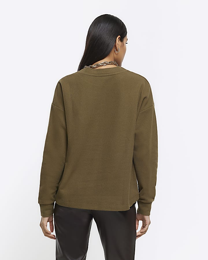 Khaki rib cosy sweatshirt