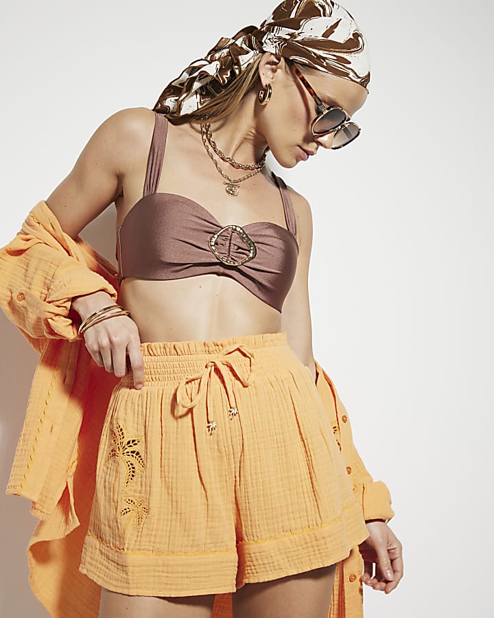 Orange textured beach shorts