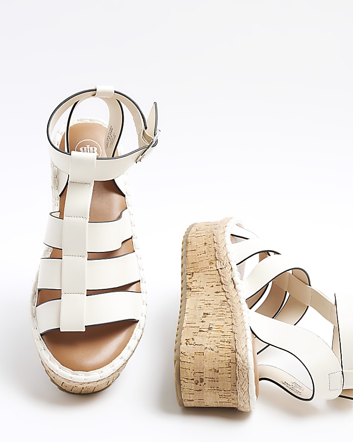 White wide fit gladiator flatform sandals