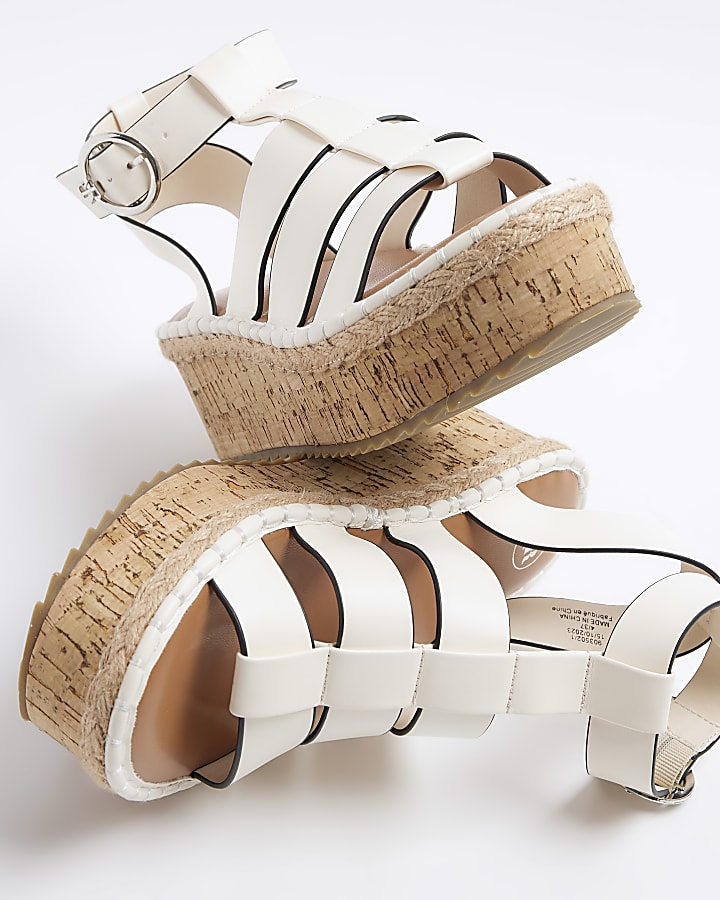 White wide fit gladiator flatform sandals