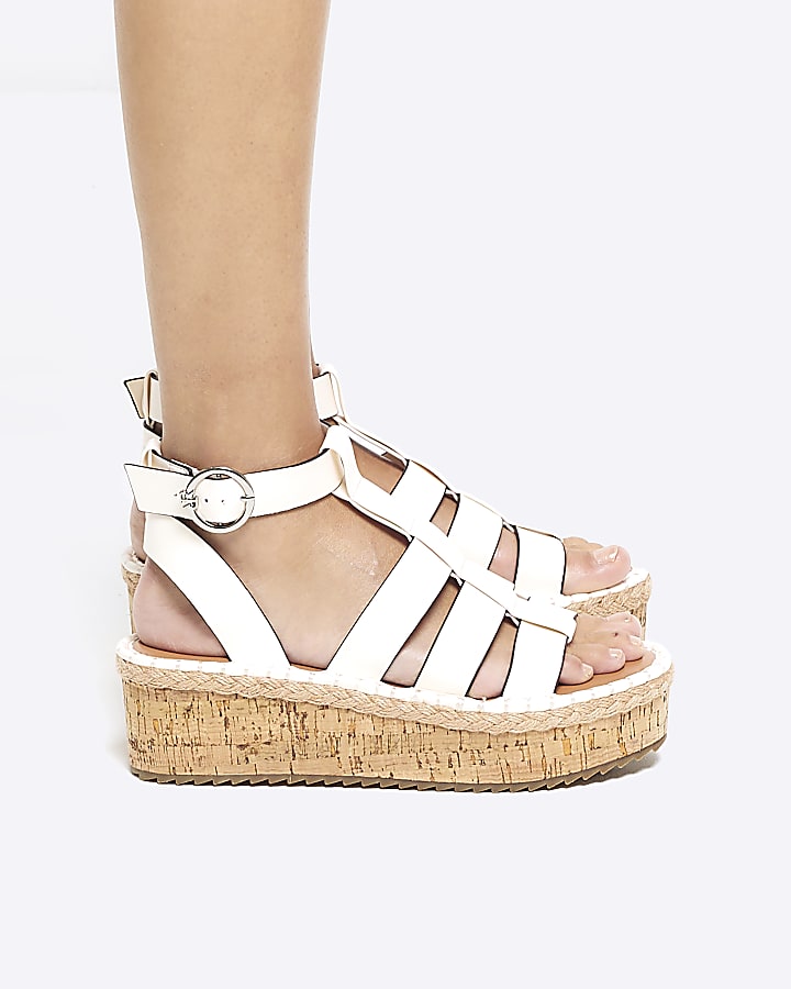 White wide fit gladiator flatform sandals