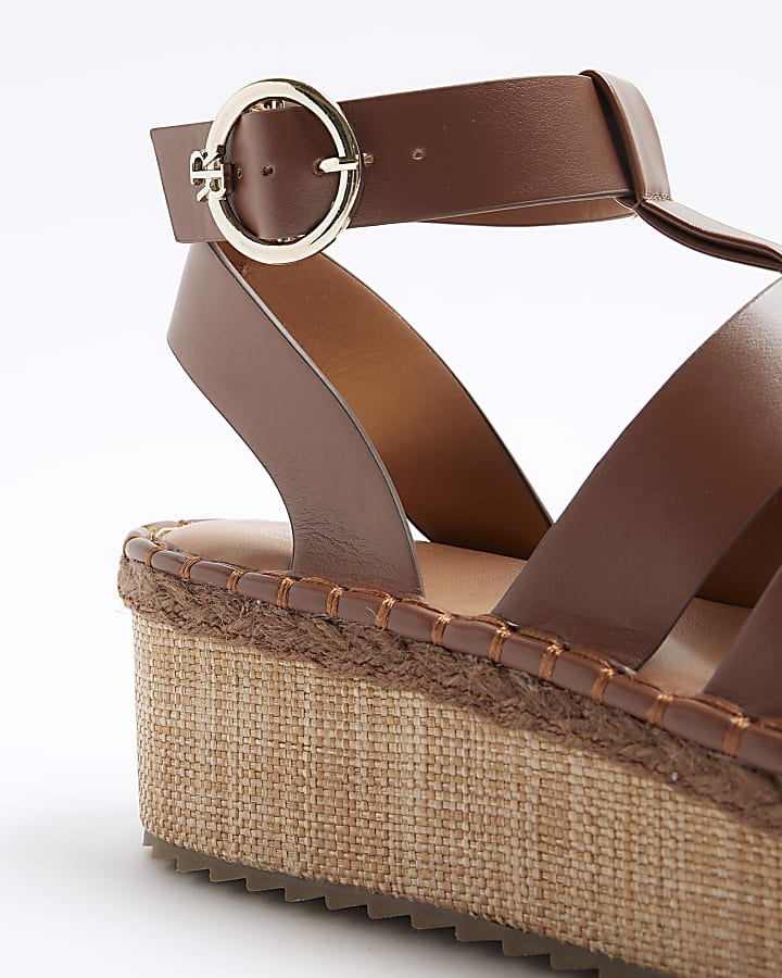 Brown wide fit gladiator flatform sandals