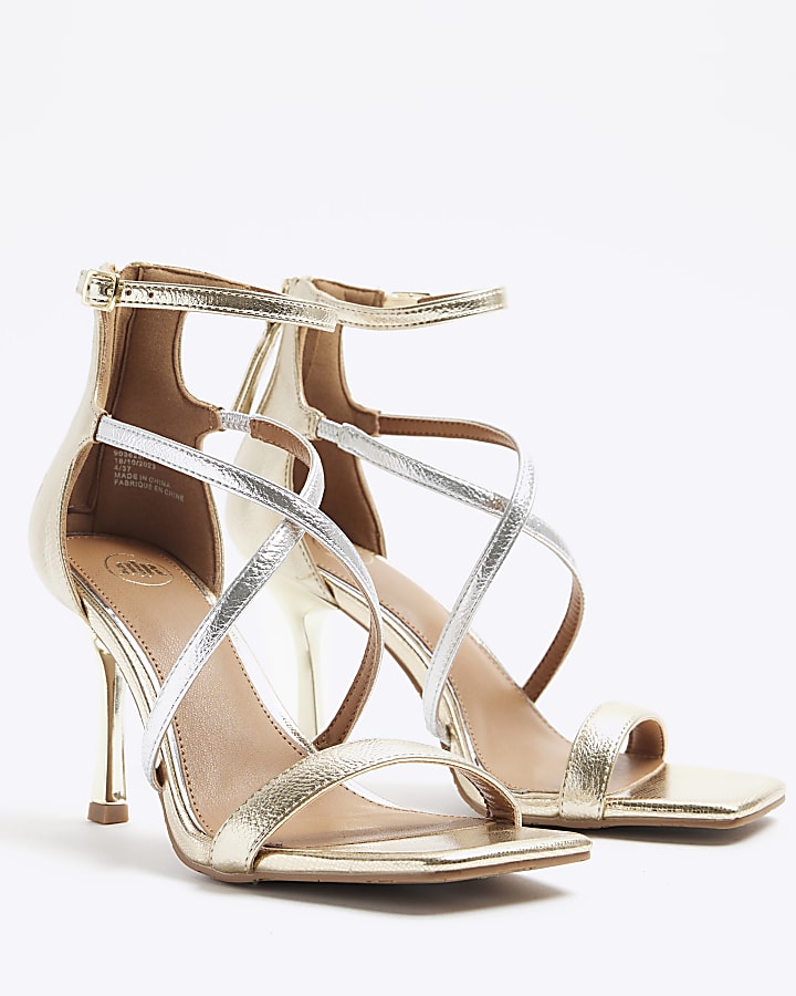 Gold wide fit strappy heeled sandals