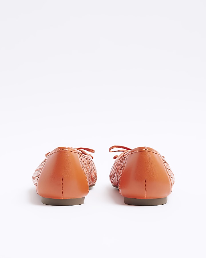 Orange weave bow ballet pumps