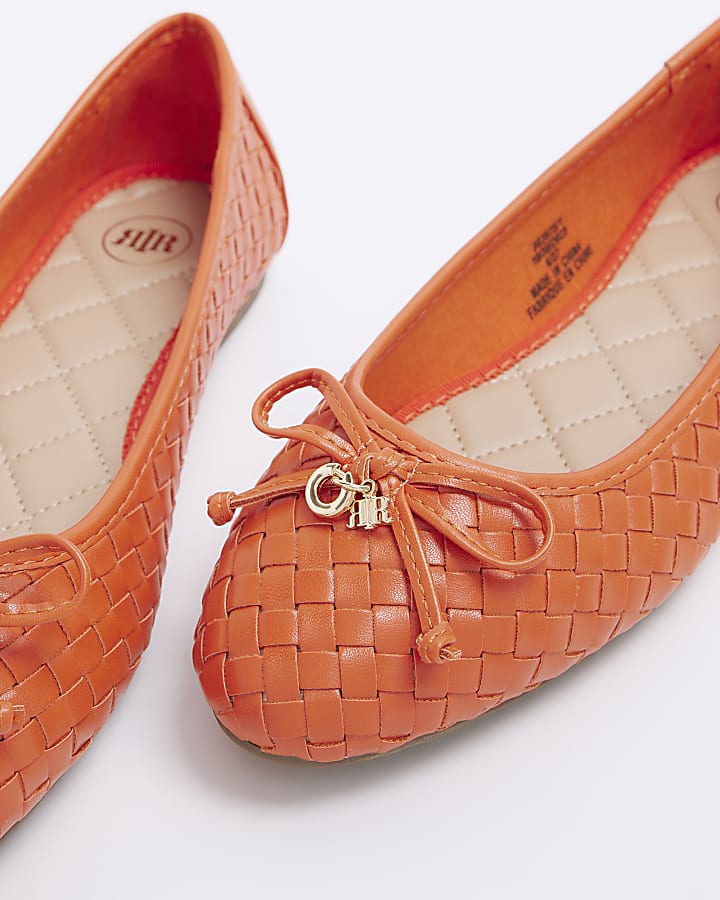 Orange weave bow ballet pumps