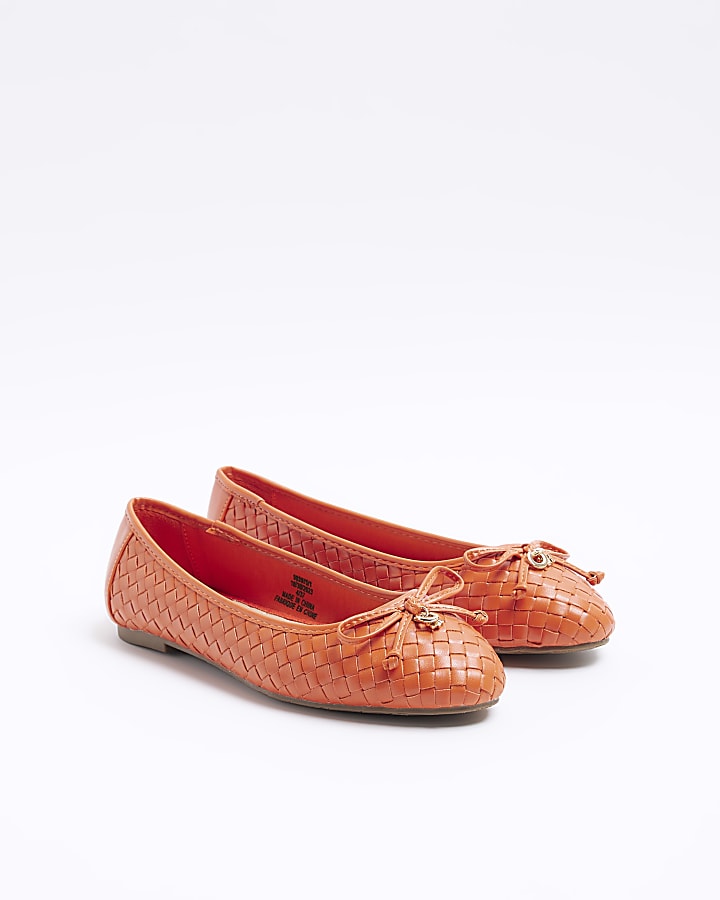 Orange weave bow ballet pumps