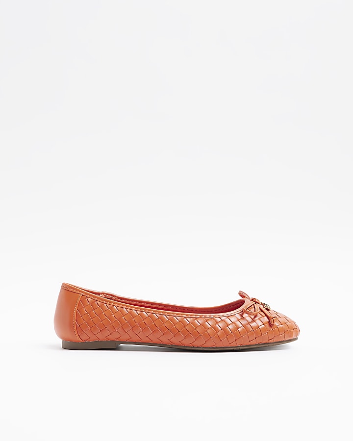 Orange weave bow ballet pumps