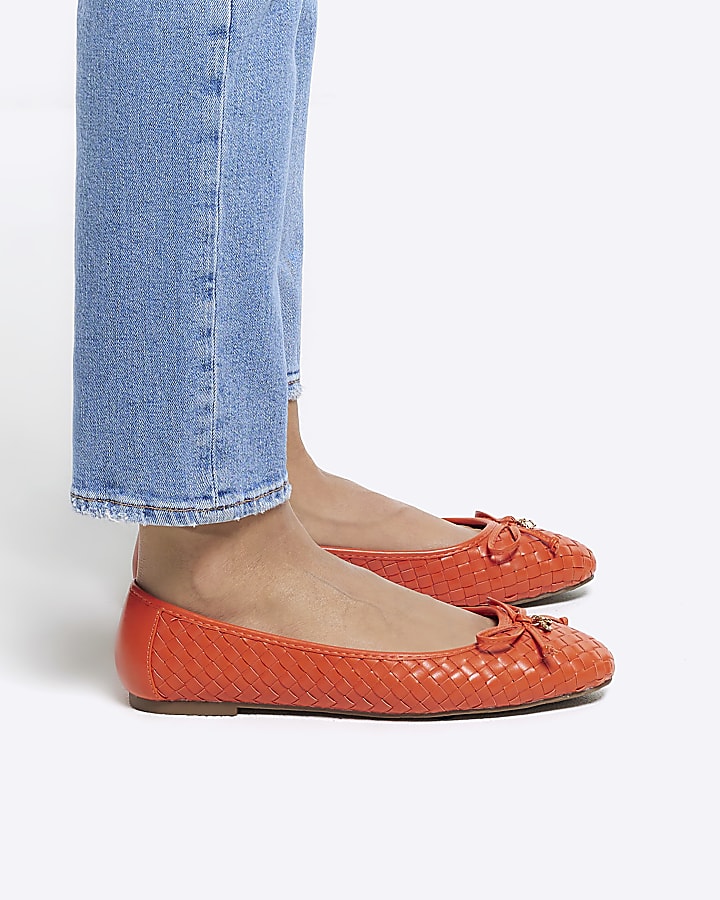 Orange weave bow ballet pumps